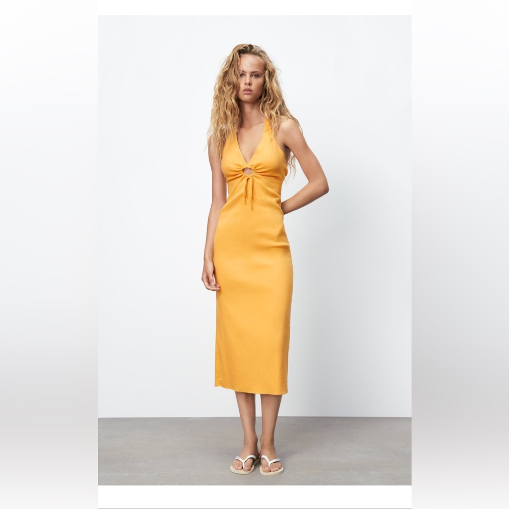 CUT OUT LINEN BLEND DRESS